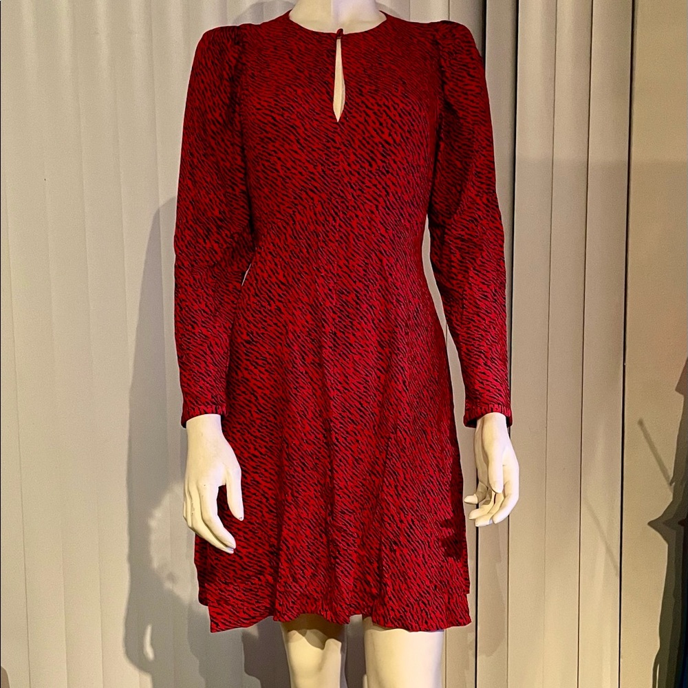 Banana Republic Fit and Flare Mini Dress Red and Black Zebra Print Size 0